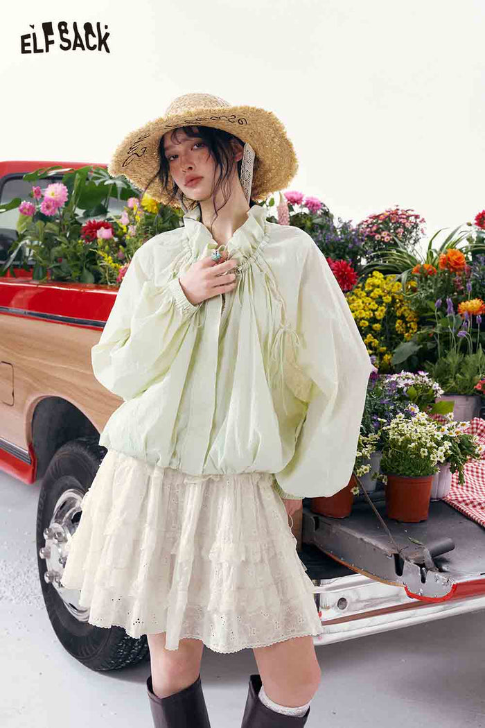 ELFSACK White Lace Tiered Mini Skirt