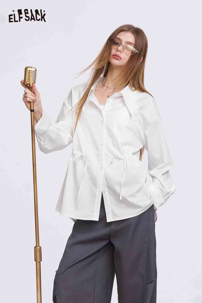ELFSACK White Minimalist Shirt with Drawstring Waist