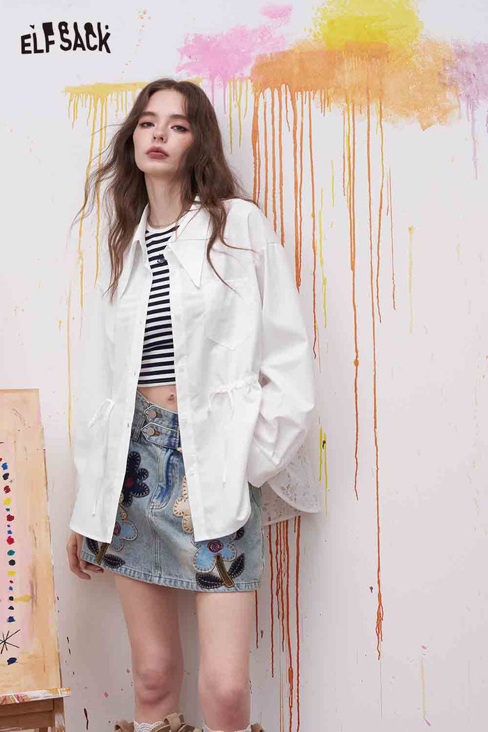 ELFSACK White Minimalist Shirt with Drawstring Waist