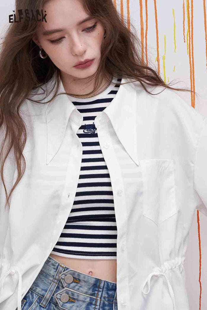 ELFSACK White Minimalist Shirt with Drawstring Waist