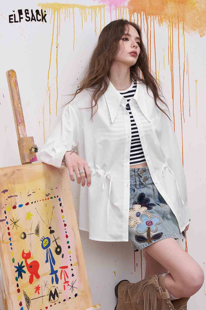 ELFSACK White Minimalist Shirt with Drawstring Waist