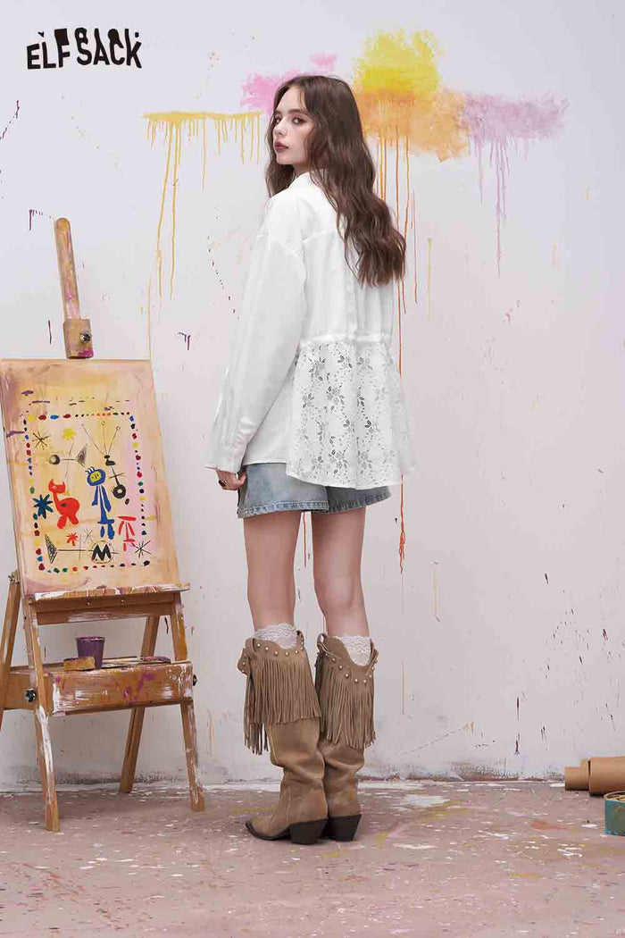 ELFSACK White Minimalist Shirt with Drawstring Waist
