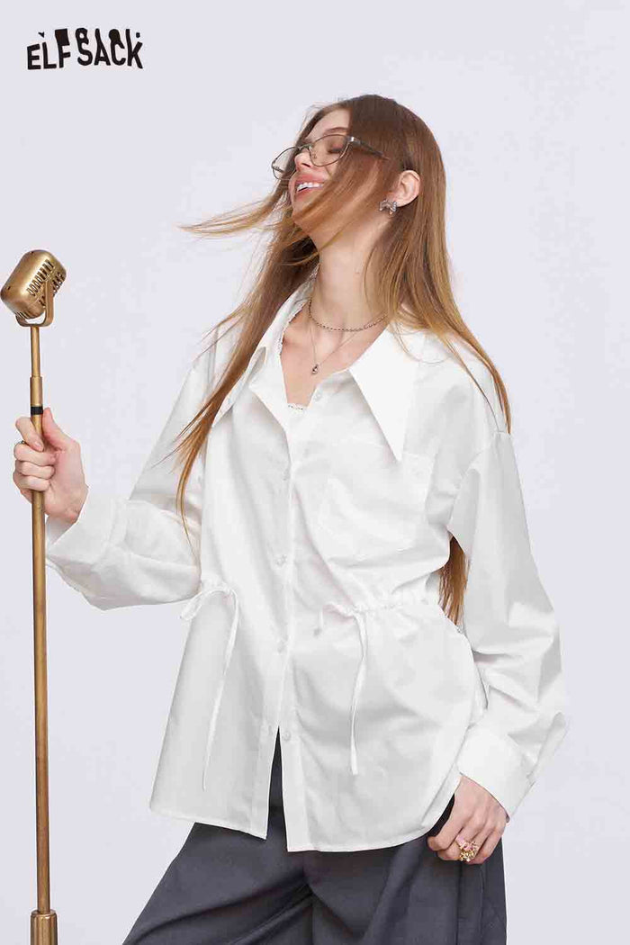 ELFSACK White Minimalist Shirt with Drawstring Waist
