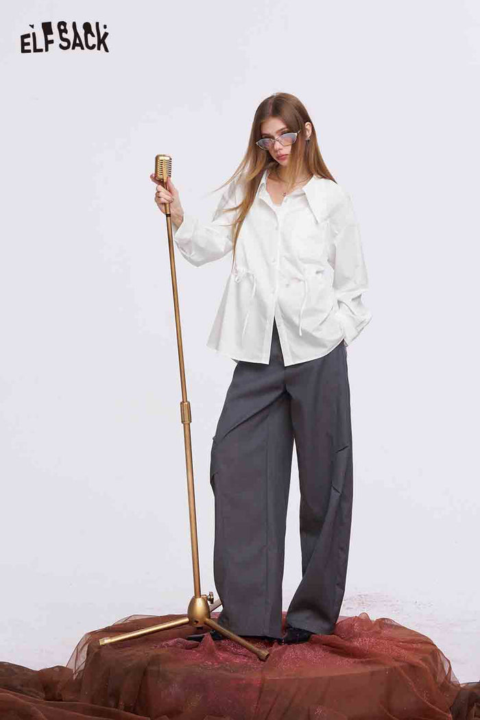 ELFSACK White Minimalist Shirt with Drawstring Waist