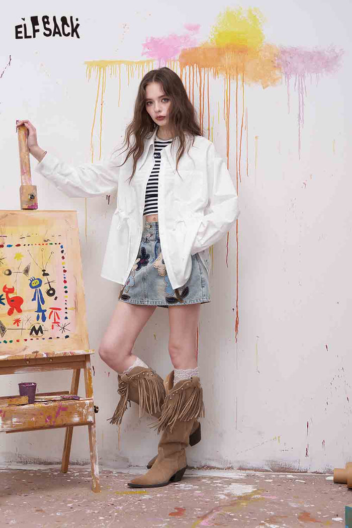 ELFSACK White Minimalist Shirt with Drawstring Waist