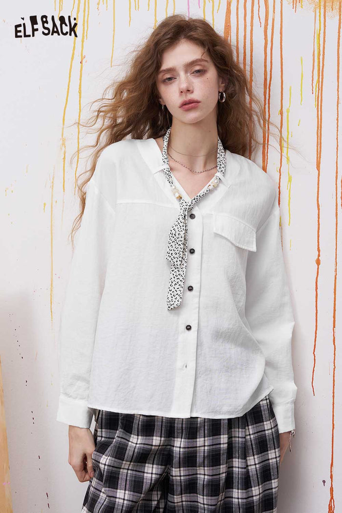 ELFSACK White Textured Shirt with Leopard Print Tie