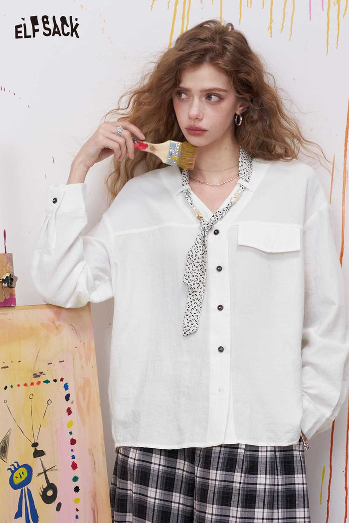 ELFSACK White Textured Shirt with Leopard Print Tie