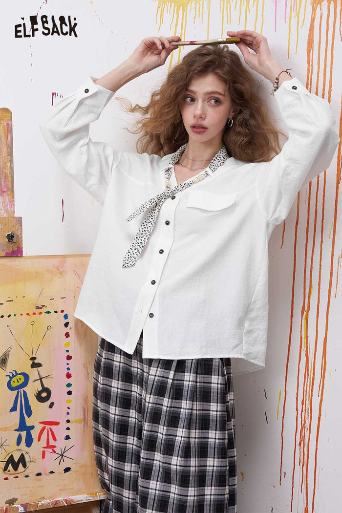 ELFSACK White Textured Shirt with Leopard Print Tie