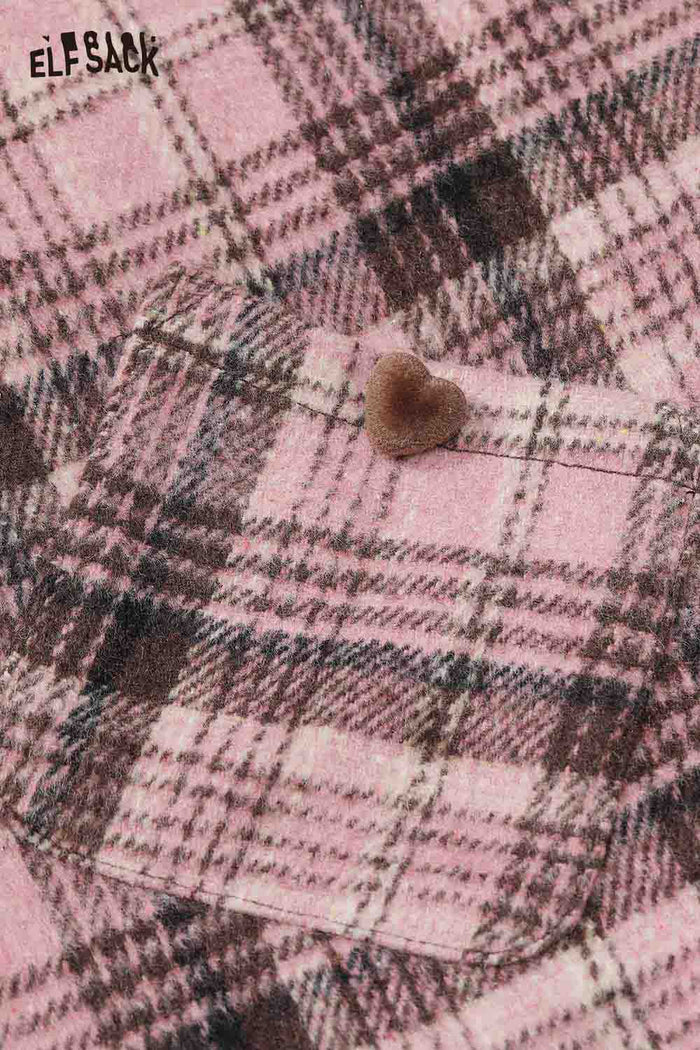 ELFSACK Wool Blend Fabric Contrast Plaid Pattern A-Line Midi Skirt