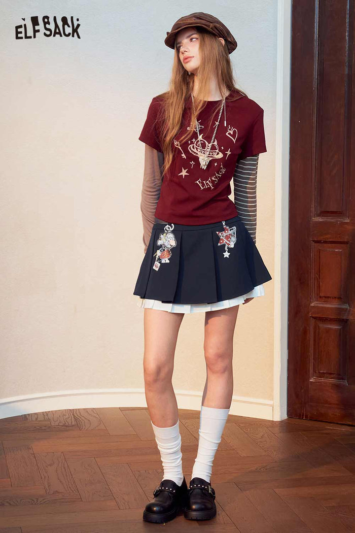 Y2K Pleated Mini Skirt with Cartoon Charms