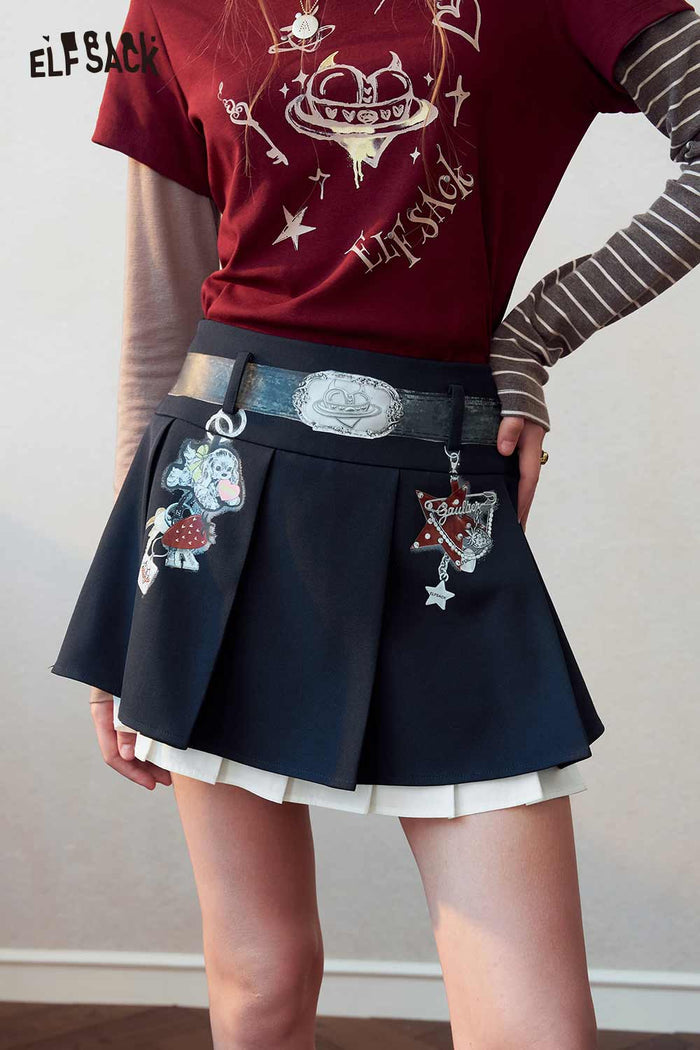 Y2K Pleated Mini Skirt with Cartoon Charms