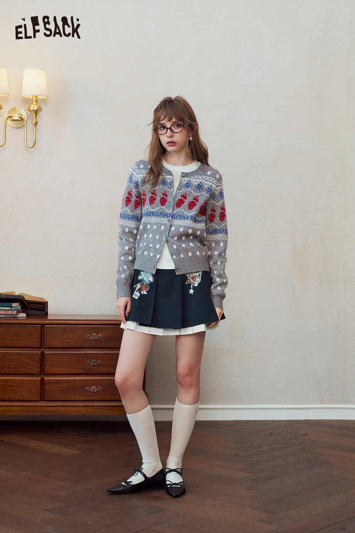 Y2K Pleated Mini Skirt with Cartoon Charms
