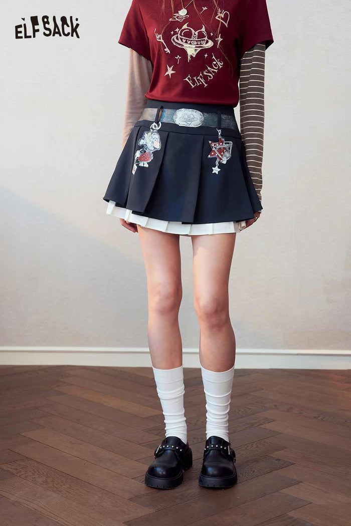 Y2K Pleated Mini Skirt with Cartoon Charms