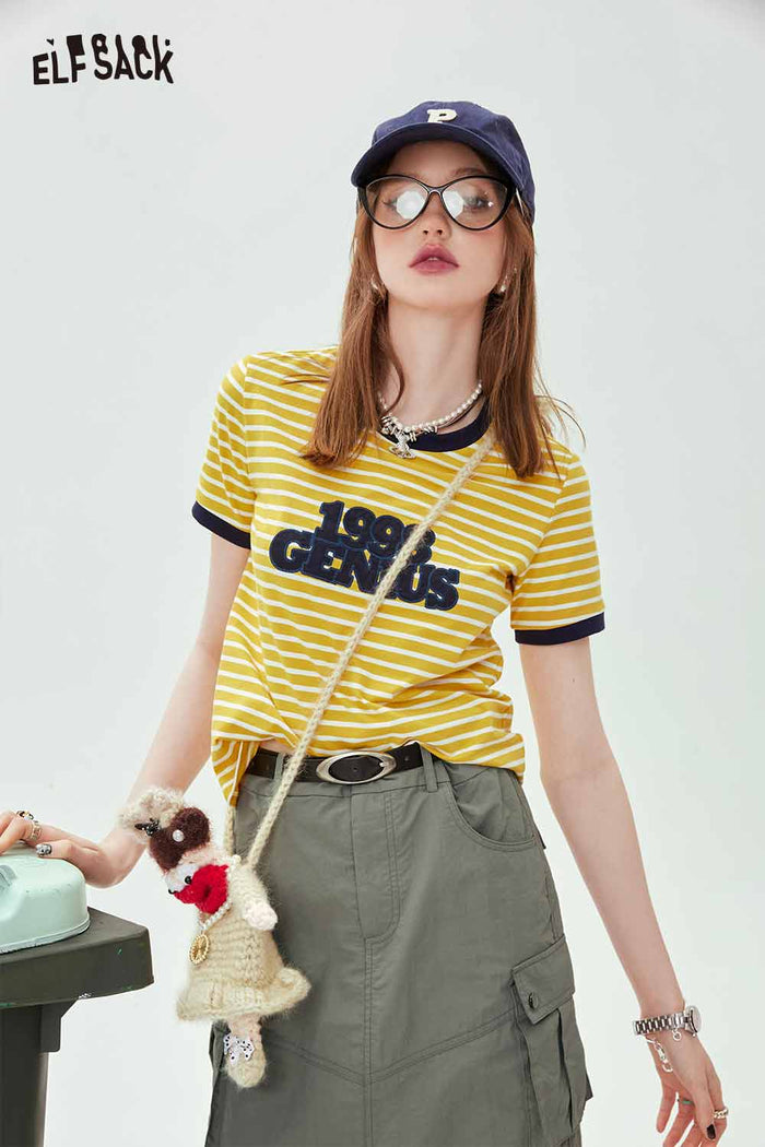 ELFSACK Yellow White Striped T Shirt