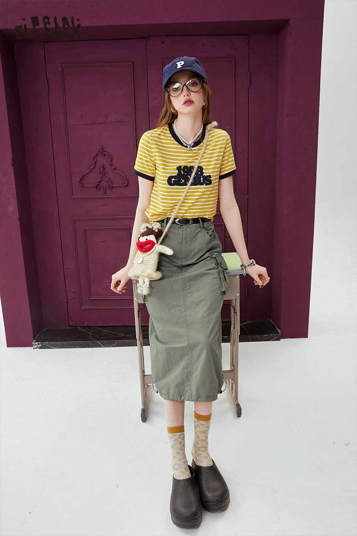 ELFSACK Yellow White Striped T Shirt