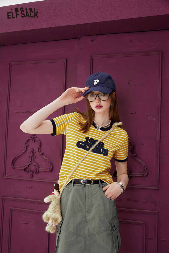 ELFSACK Yellow White Striped T Shirt