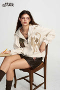 Zip Up Hooded Jacket with Cat Floral Print