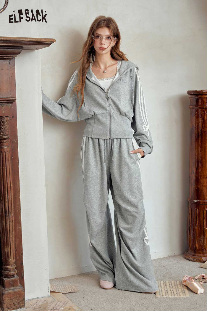 Zip Up Hoodie Wide Leg Pants Set