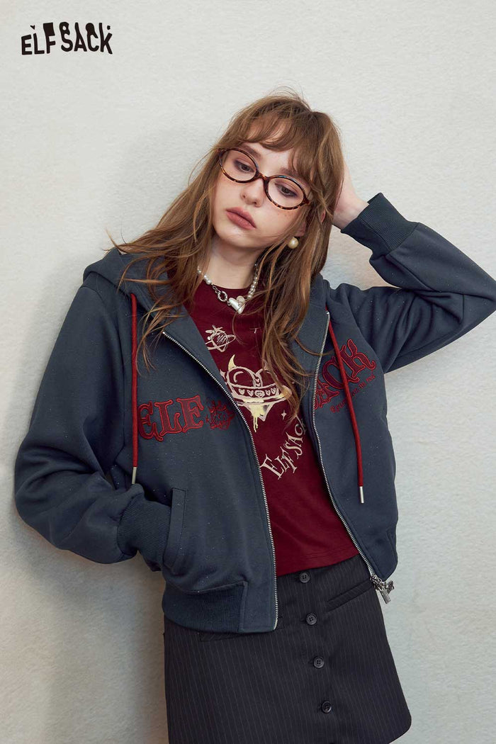 Zip-Up Hoodie with Embroidery Sparkle