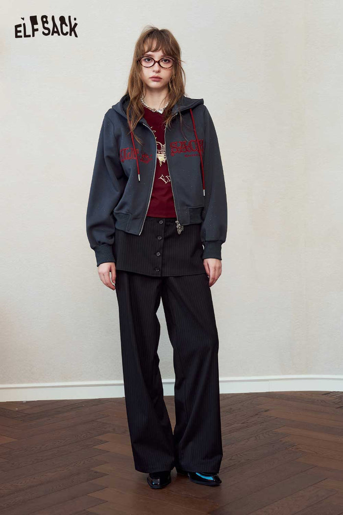 Zip-Up Hoodie with Embroidery Sparkle