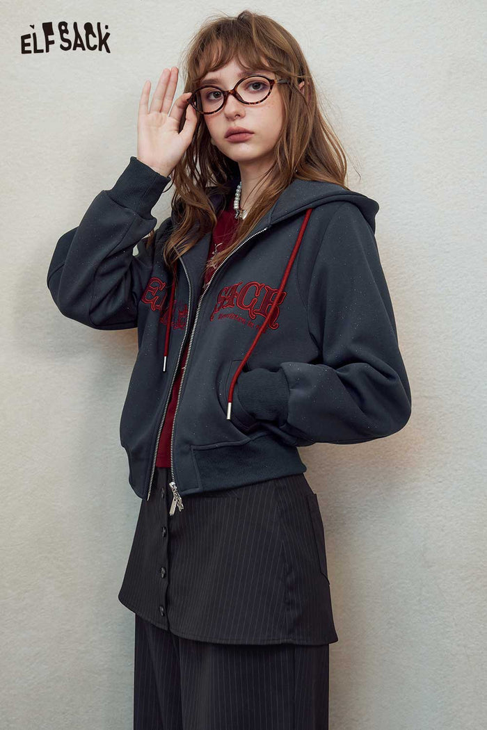 Zip-Up Hoodie with Embroidery Sparkle