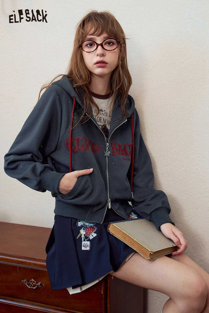 Zip-Up Hoodie with Embroidery Sparkle