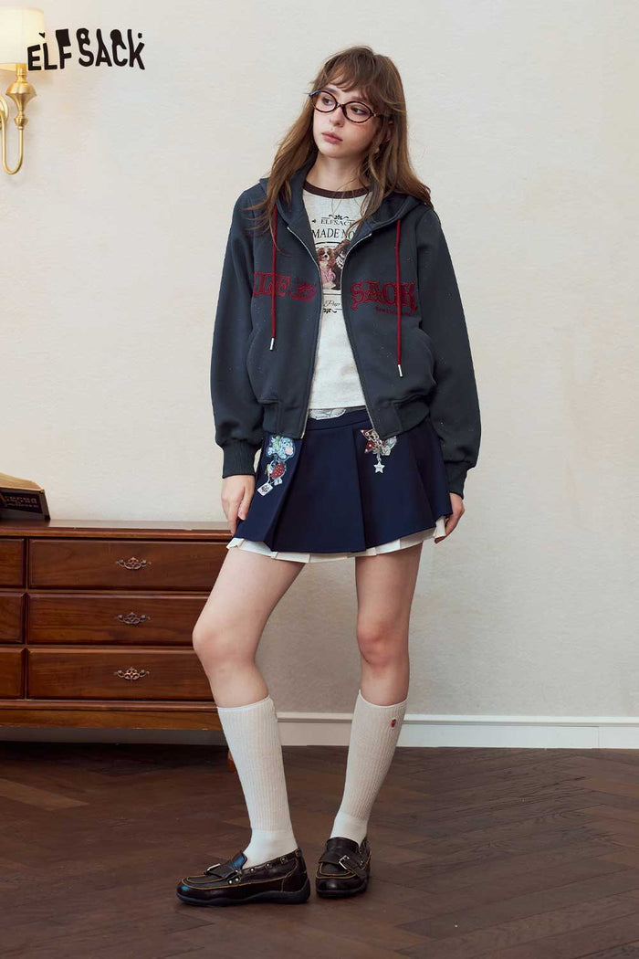 Zip-Up Hoodie with Embroidery Sparkle